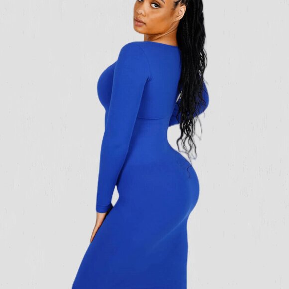 Magic Sculpt Built-In Shapewear Dress, Long Sleeve Blue - Picture 3 of 4